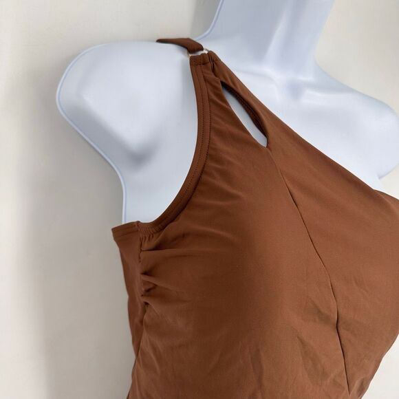 Lands' End Tummy Control UPF 50 Asymmetrical Swimsuit Brown SZ 14 Large - Picture 4 of 11